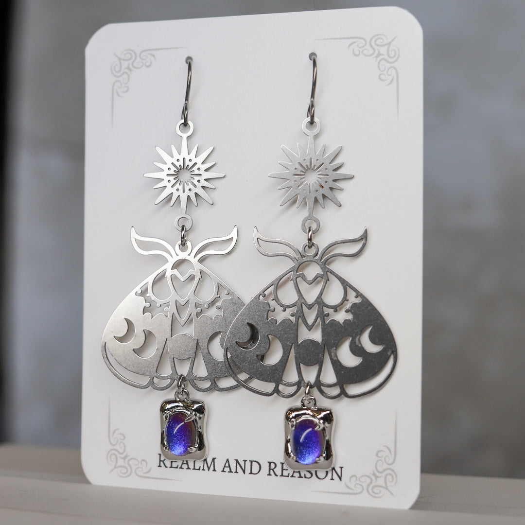Lunar Moth Earrings - velvet purple