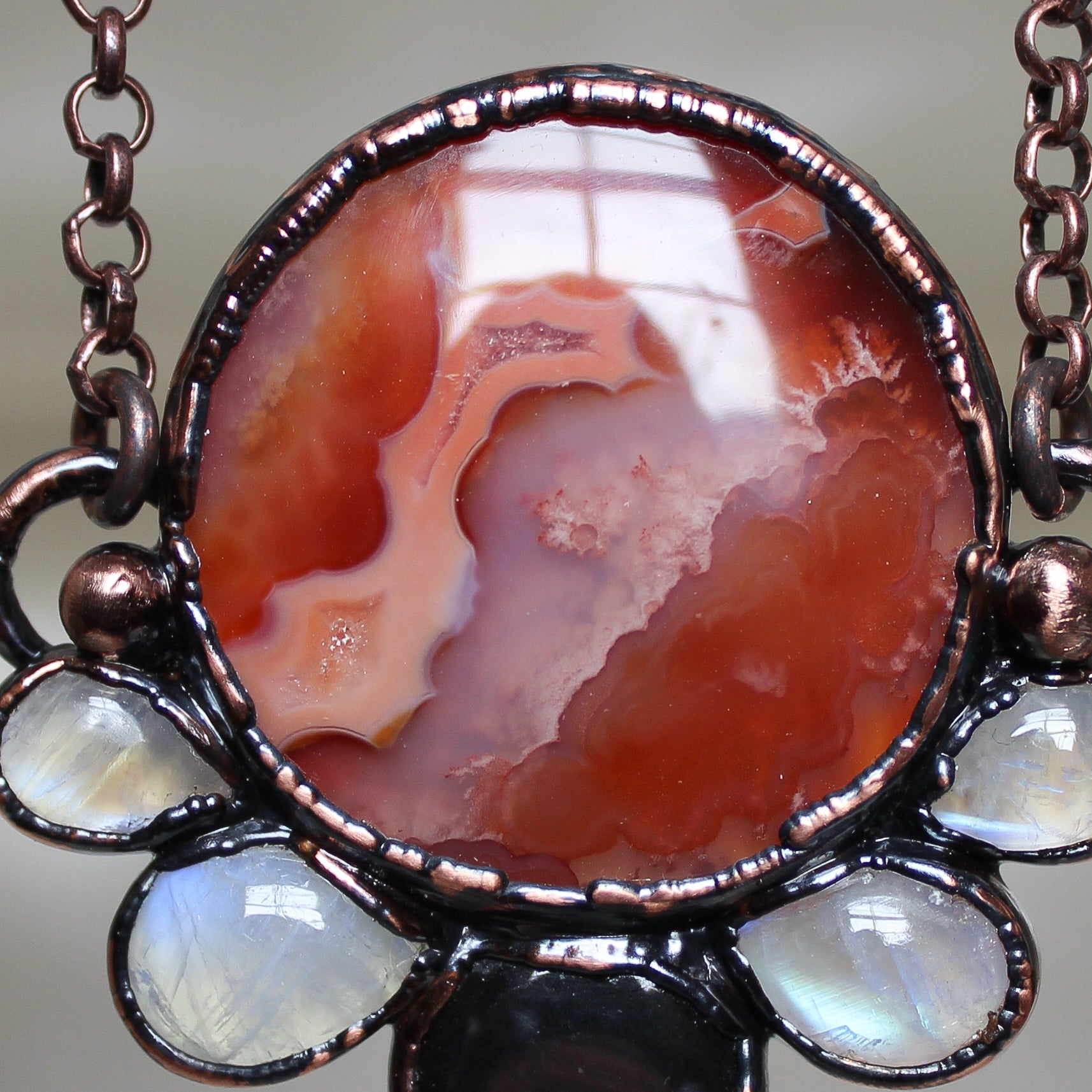 Carnelian + Gold Obsidian Moon Phase Necklace
