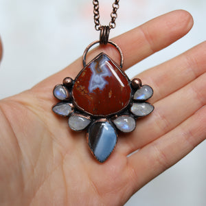 Red Jasper/Blue Agate & Opal Necklace (a)