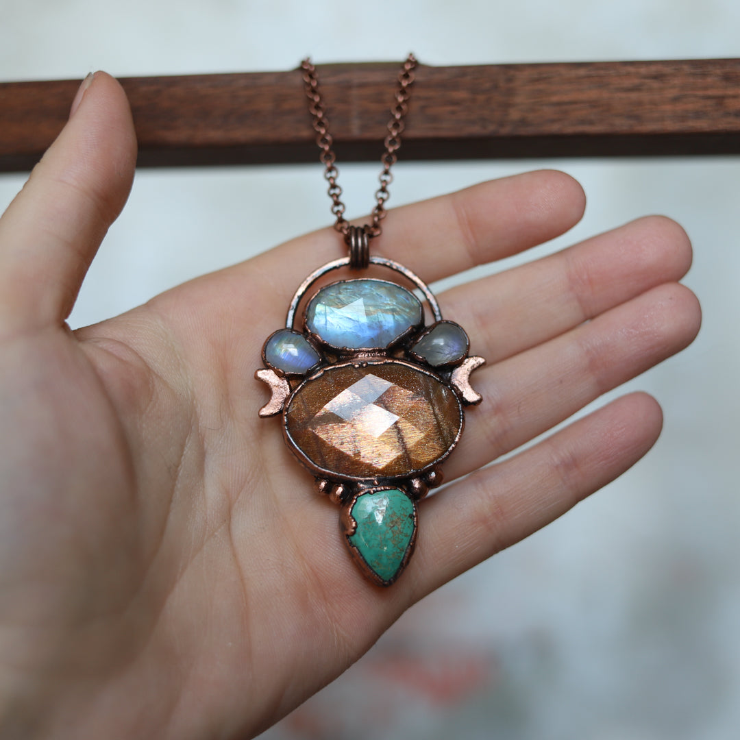 Sunstone, Turquoise & Moonstone necklace