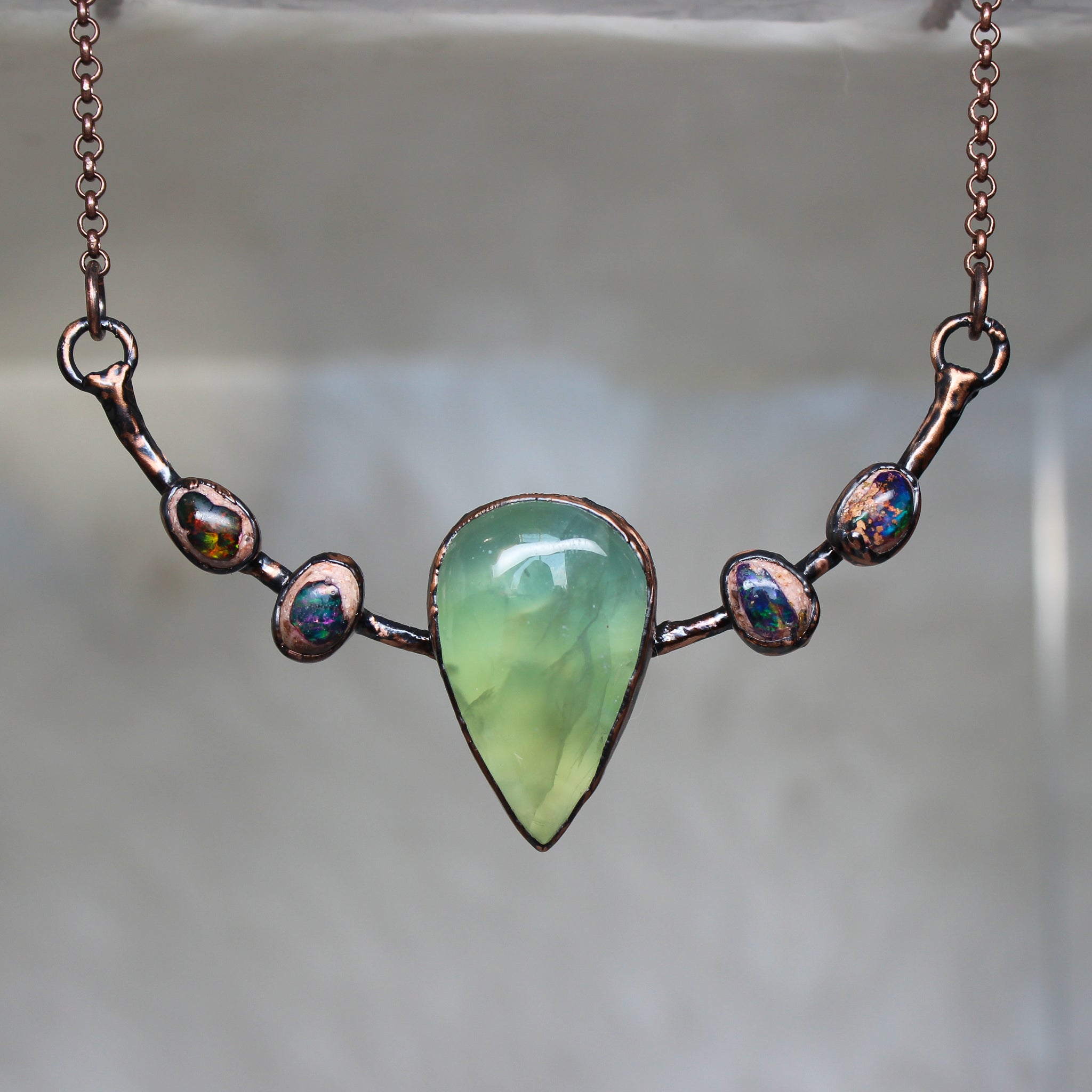 Prehnite and Galaxy Opal Bib Necklace