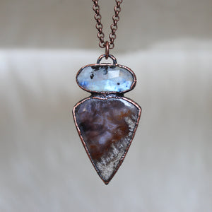 Plume Agate & Faceted Rainbow Moonstone Necklace