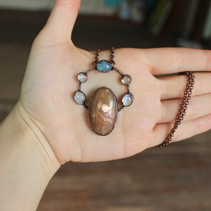 Sunstone, Moonstone, & Aquamarine Necklace
