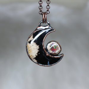Fossil Palm Root Moon with Galaxy Opal - a