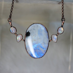 Giant Rainbow Moonstone Bib Necklace