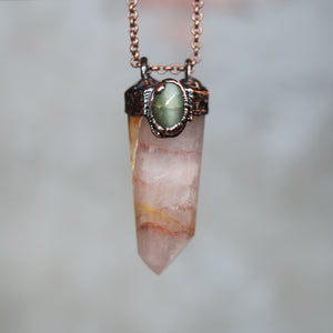 Fire Quartz & Cat's Eye Necklace - a