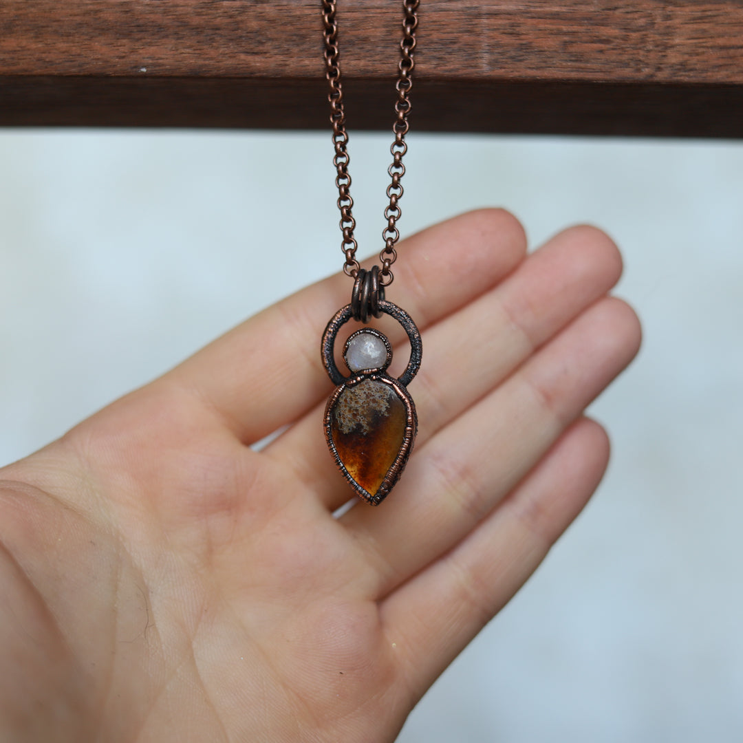 Amber and Rainbow Moonstone Necklace