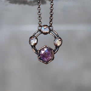Faceted Ruby with Moonstones Necklace