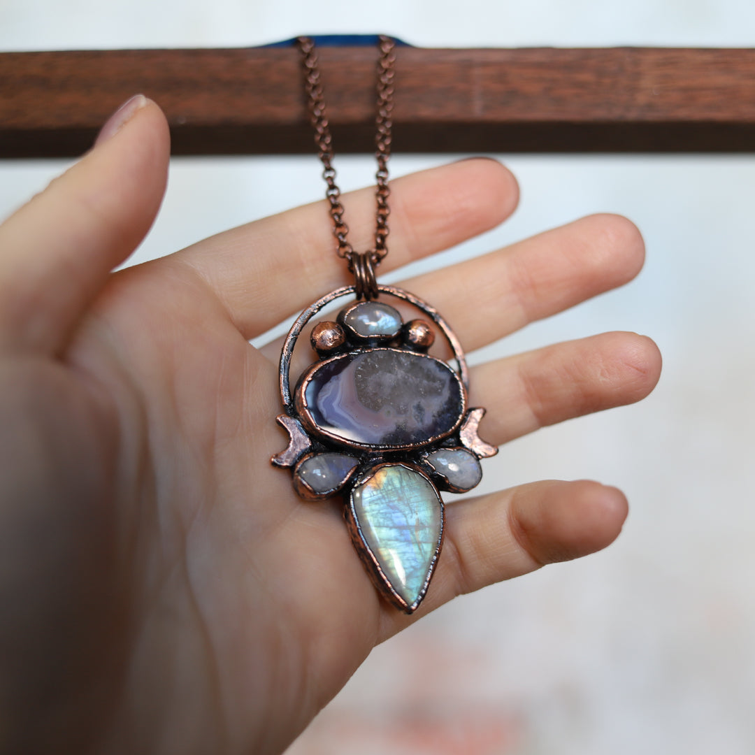 Purple Agate & Moonstone Necklace