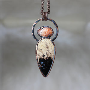 Fossil Palm Root & Sunstone Necklace
