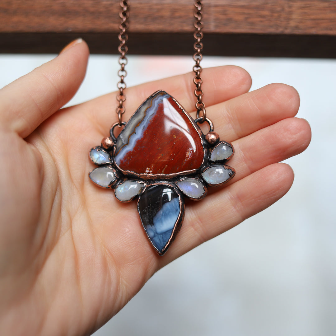 Red Jasper/Blue Agate & Opal Necklace (b)