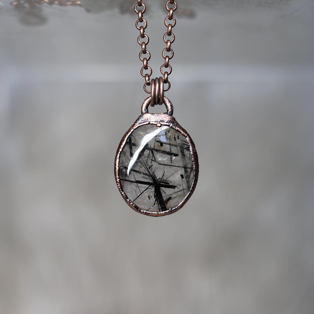 Black Tourmaline in Quartz Necklace - b