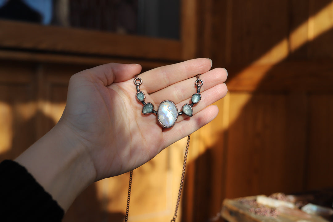 Moonstone & Aquamarine Bib Necklace