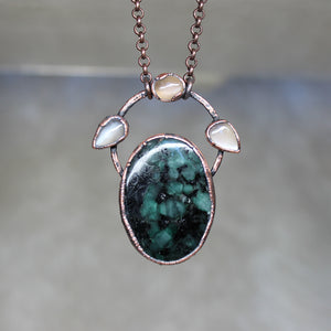 Emerald & Gray Moonstone Necklace