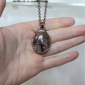 Black Tourmaline in Quartz Necklace - b