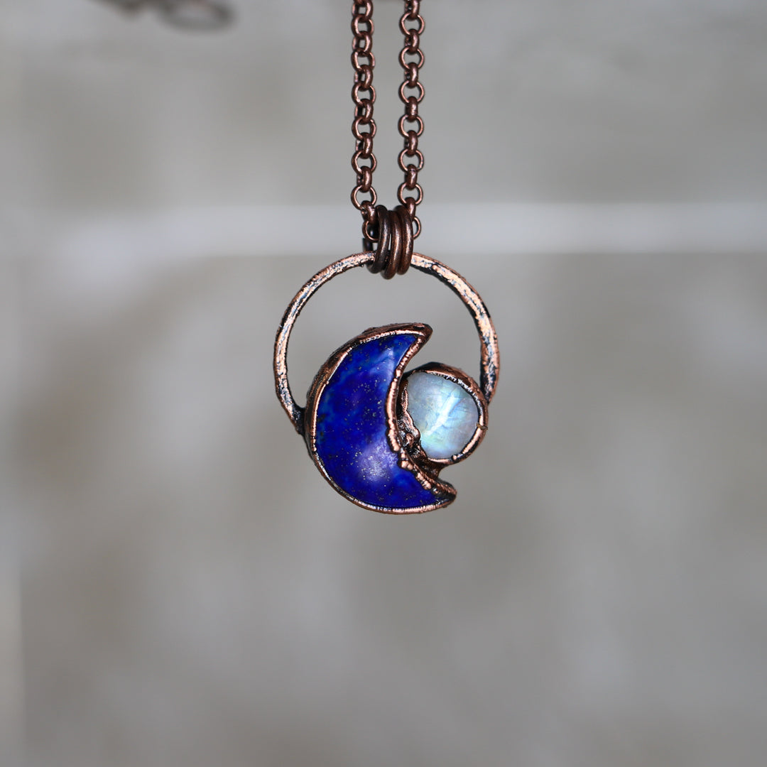 Lapis Crescent Moon Necklace - b