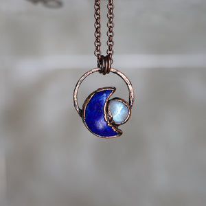 Lapis Crescent Moon Necklace - b