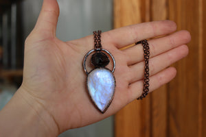 Garnet and Rainbow Moonstone Necklace