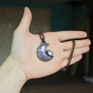Violet Agate Crescent with Rainbow Moonstone - A