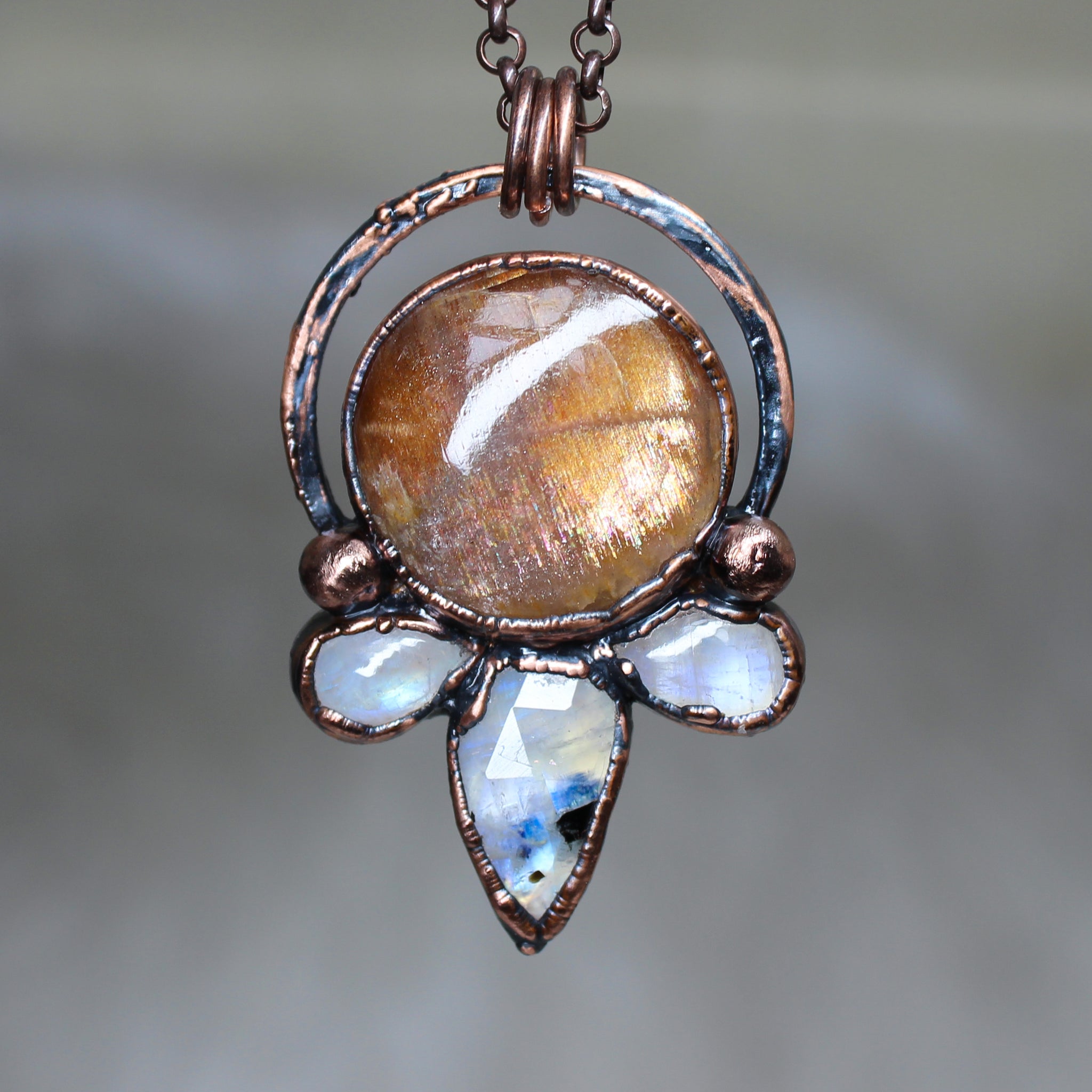 Sunstone Moon Phase Necklace - a