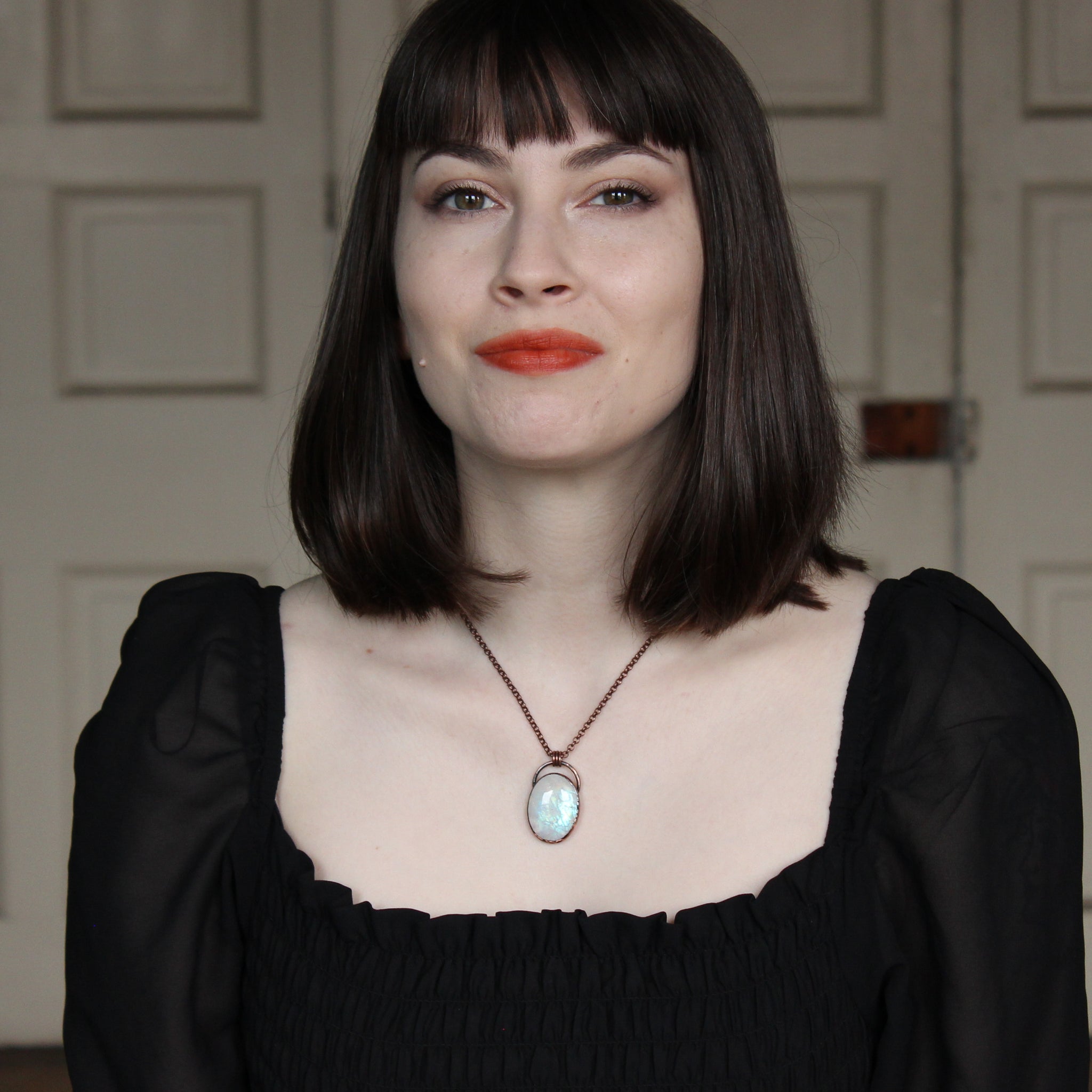 Rainbow Moonstone Hoop Necklace