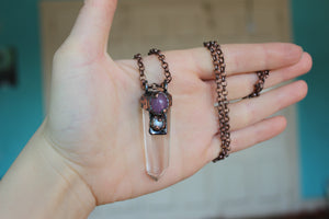 Phantom Quartz, Kunzite, Moonstone Point Necklace