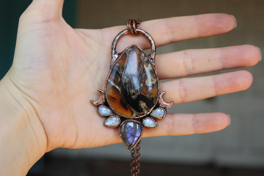 Celestial Amber & Purple Labradorite Necklace