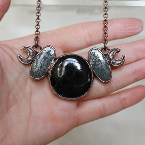Celestial Black Tourmaline & Marcasite bib necklace