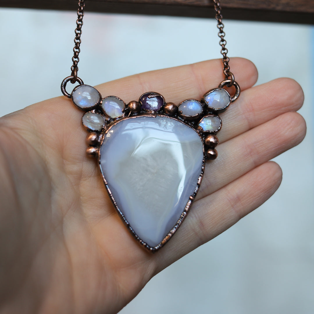 Blue Lace Agate & Ruby Fae Necklace