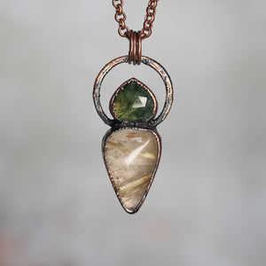 Moss Agate & Gold Rutile Necklace