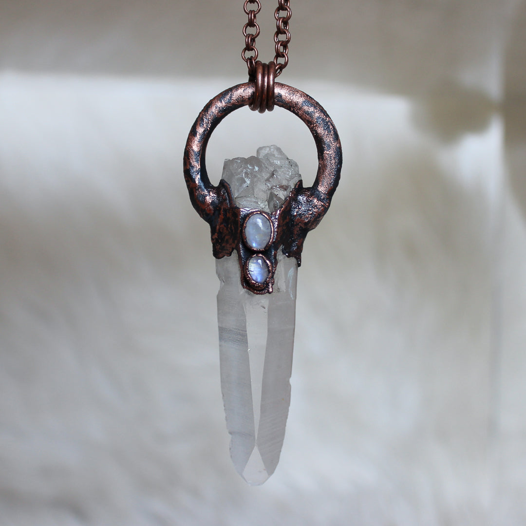 XL Lemurian and Moonstone Necklace