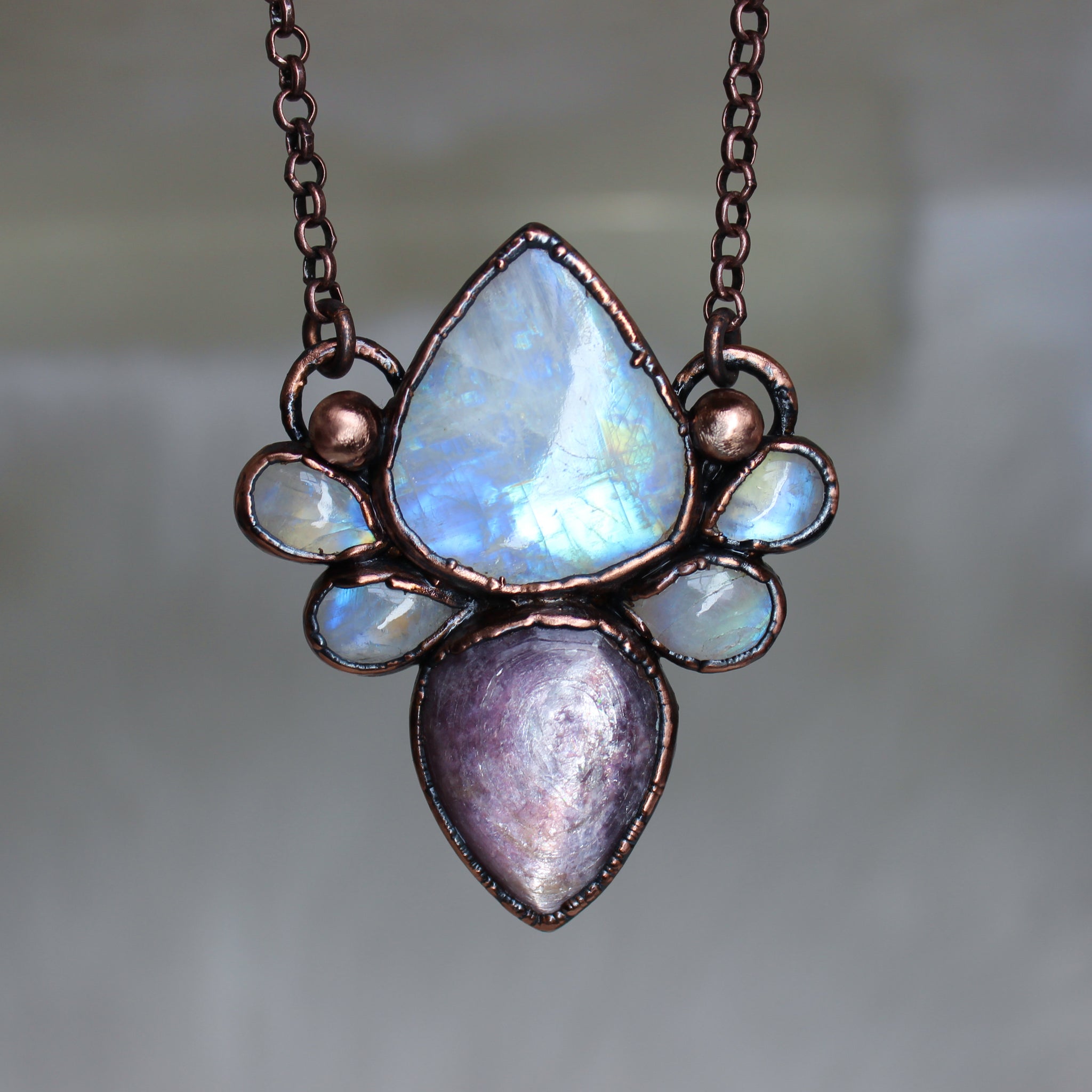 Gem Lepidolite & Moonstone Necklace