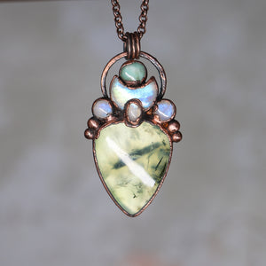 Prehnite, Emerald, Moonstone necklace