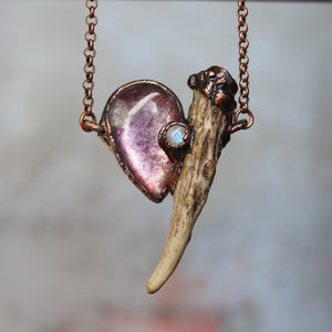 Gem Lepidolite Antler Necklace