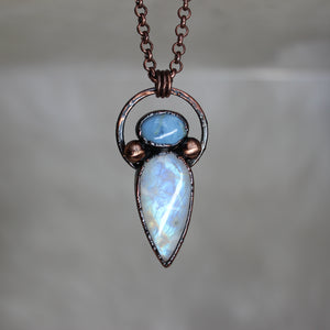 Blue Opal & Rainbow Moonstone Necklace