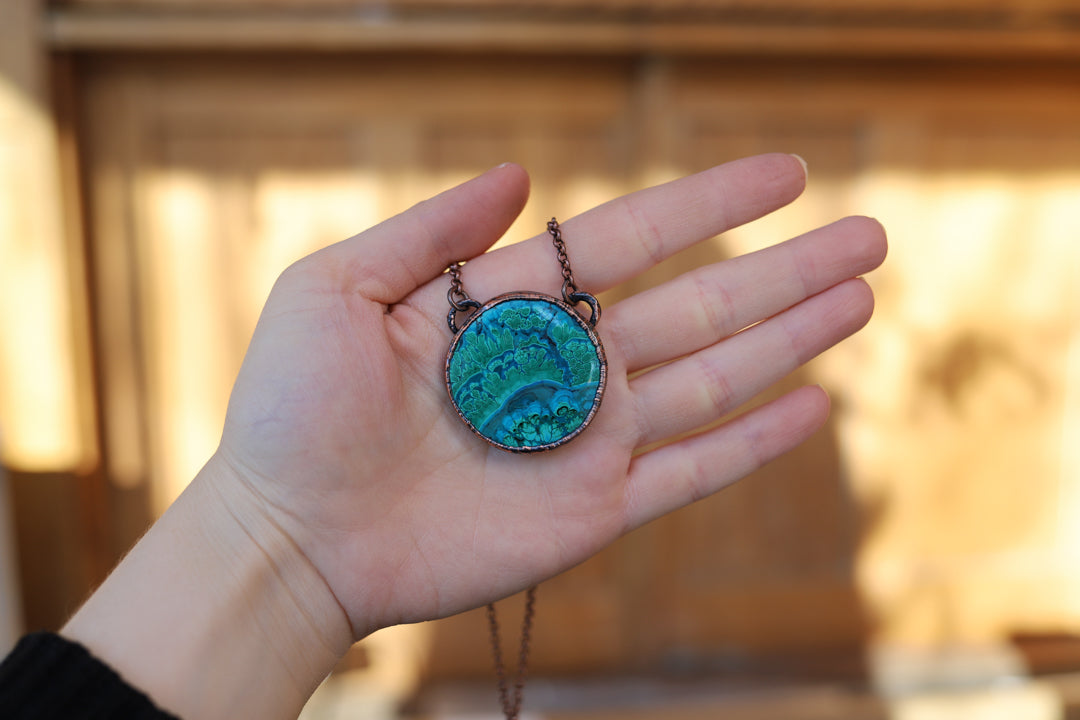 Azurite with Malachite Full Moon Necklace