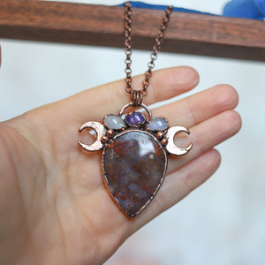 Red Moss Agate & Charoite Necklace