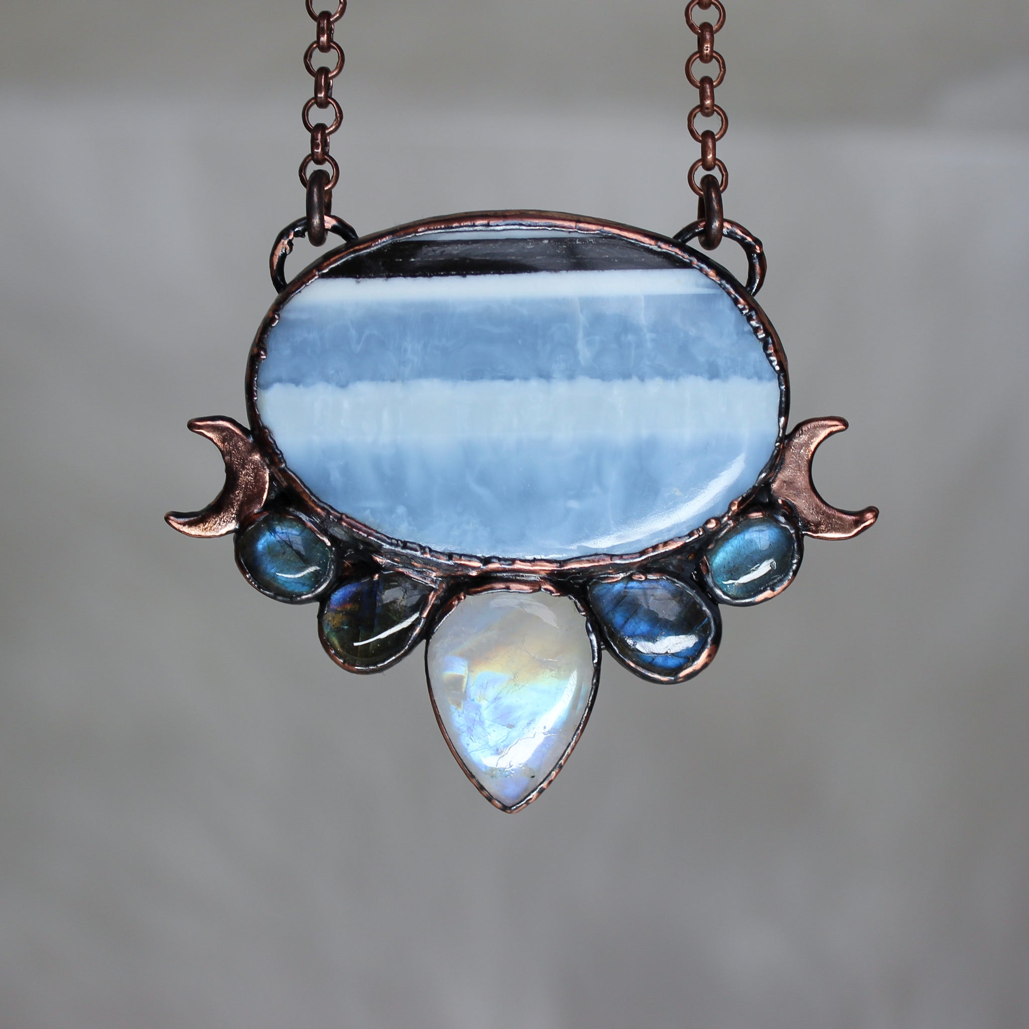 Blue Opal Moon Phase Necklace