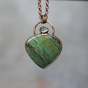 Larsonite (bog wood) & Aquamarine Necklace