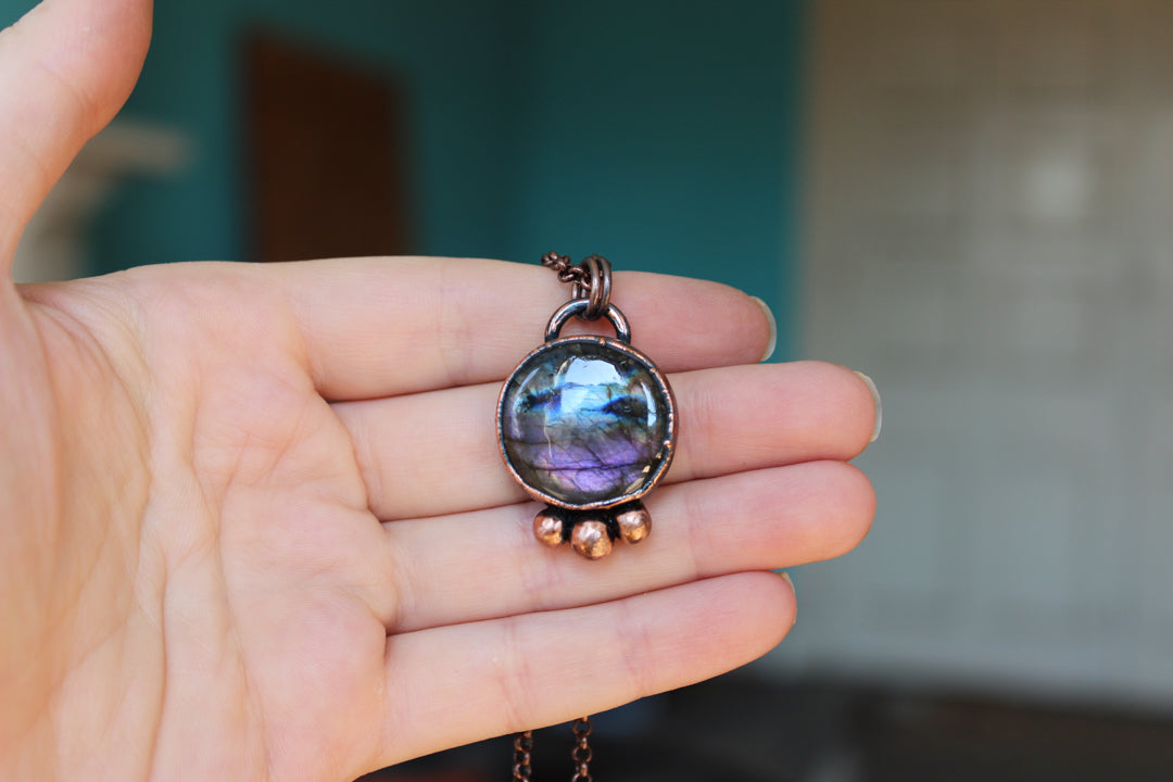 Small Purple Labradorite Full Moon Necklace - c