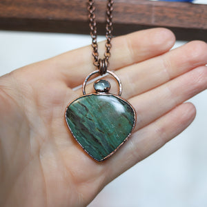 Larsonite (bog wood) & Aquamarine Necklace