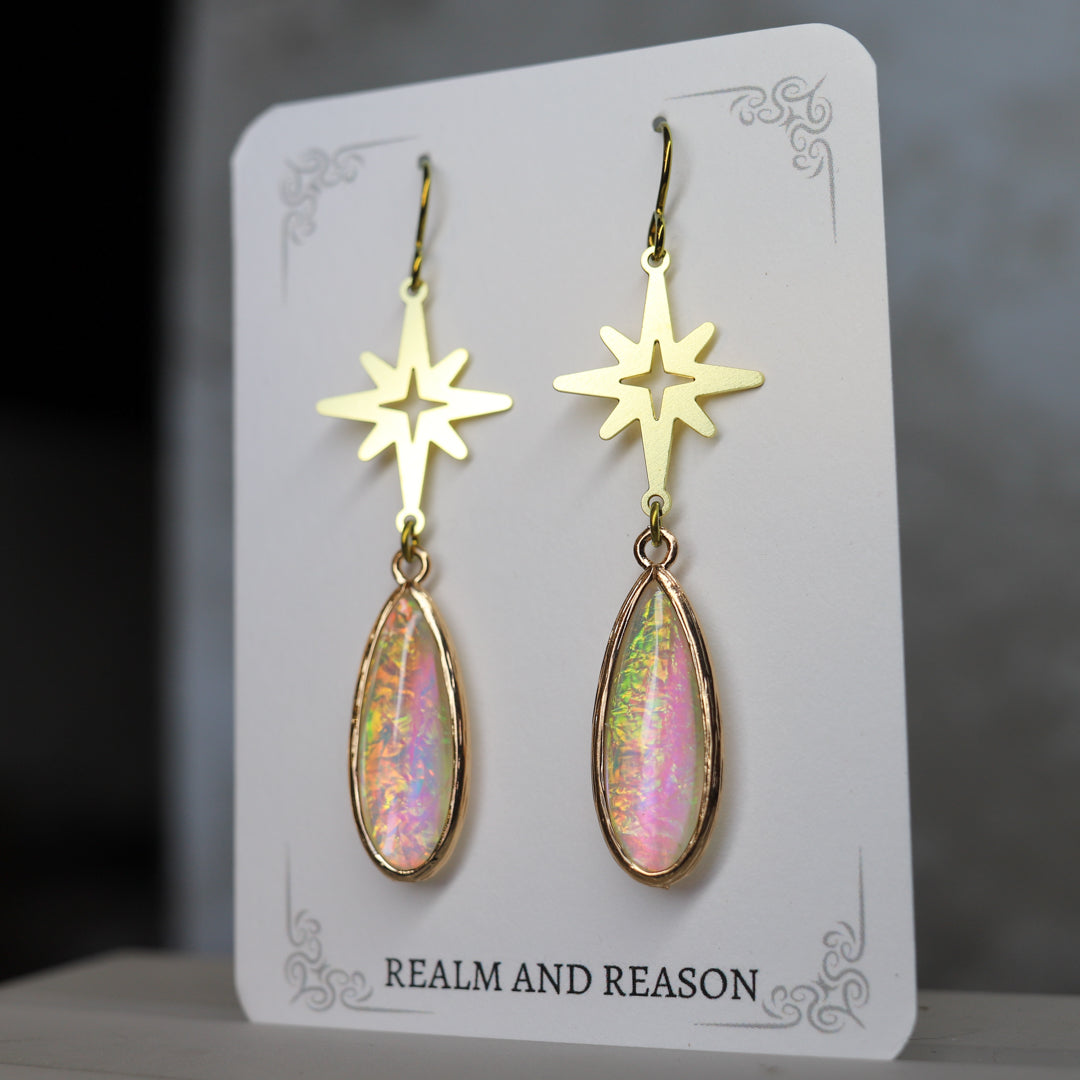 Star Drop Earrings - Iridescent Opal