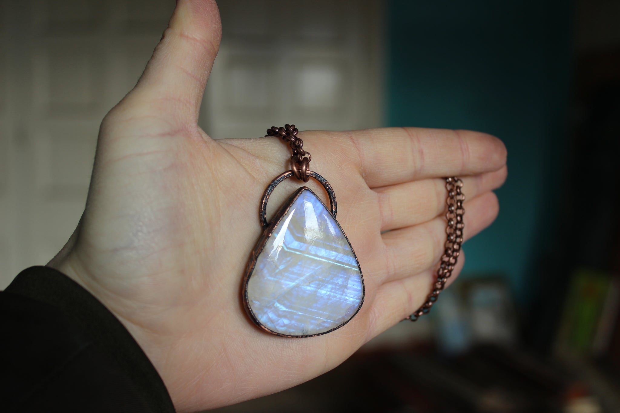 Large Rainbow Moonstone Necklace - a