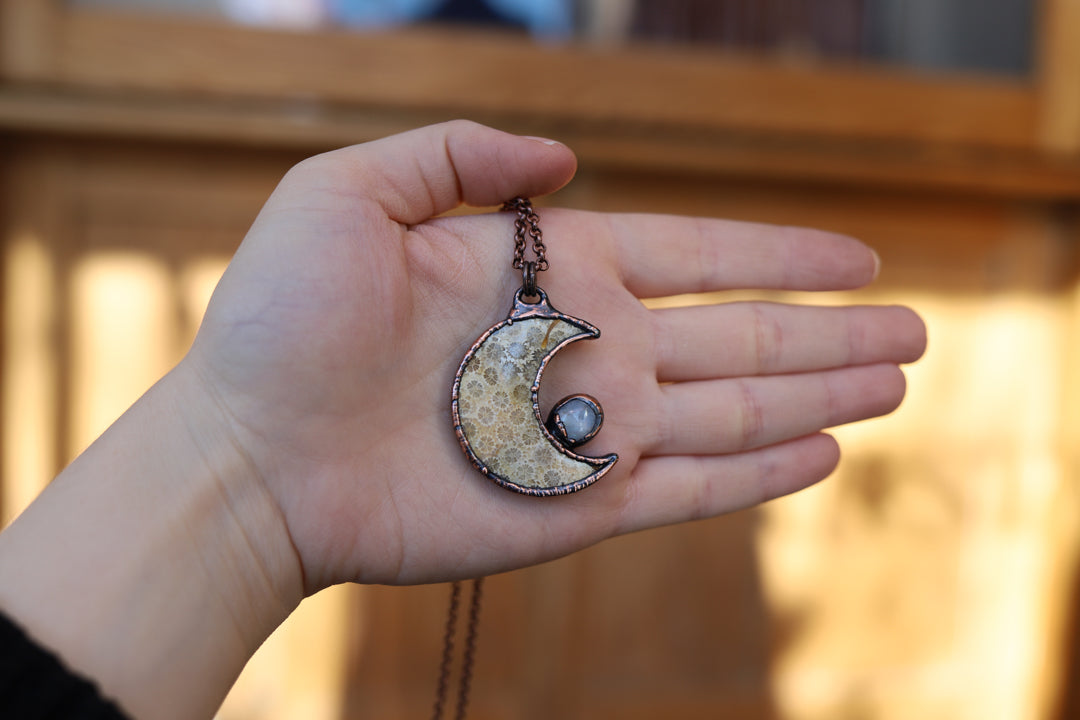Fossil Coral & Moonstone Necklace