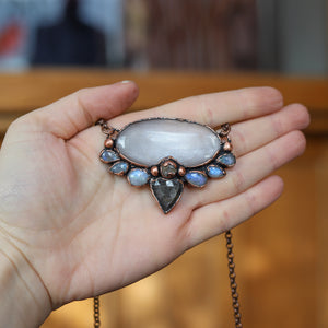 Peach Moonstone & Sapphire Necklace