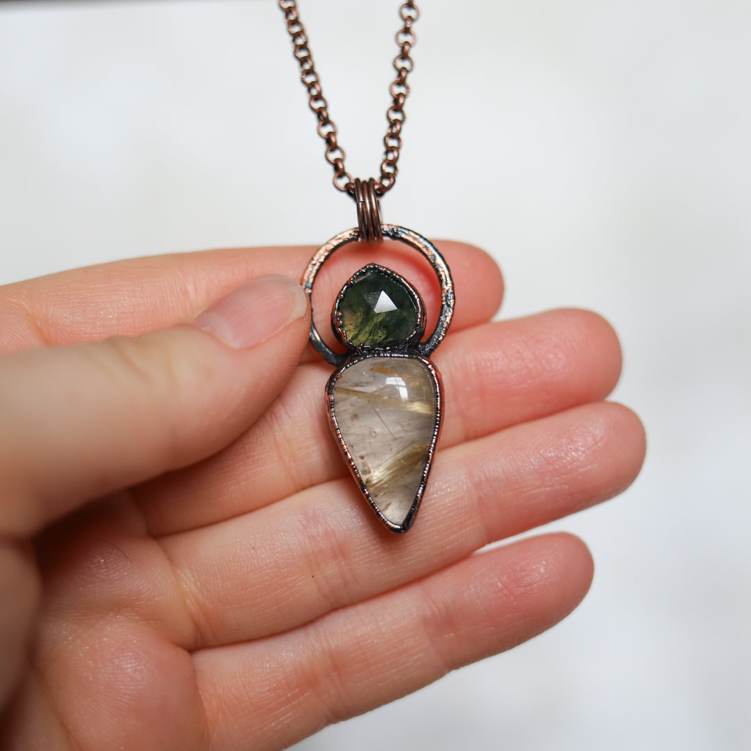 Moss Agate & Gold Rutile Necklace