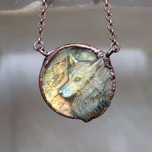Labradorite Wolf Necklace - a
