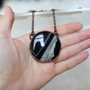 Large Black Banded Agate Full Moon Necklace