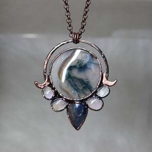 Moss Agate Moon Phase Necklace