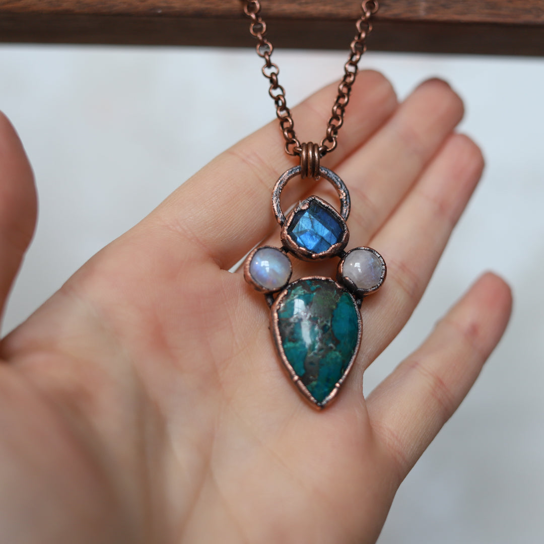 Chrysocolla, Labradorite & Moonstone Necklace